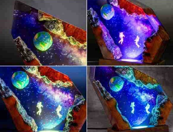 Cross-Border Hot Selling Space Astronaut Epoxy Lamp Bedroom Resin Art Decoration 2025 Father's Day Gift