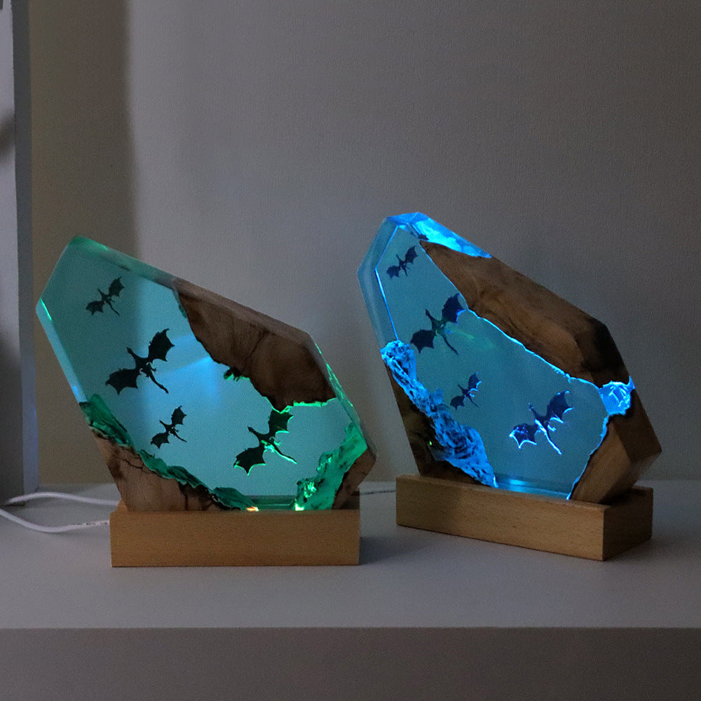 Foreign trade European-style epoxy resin crafts solid wood dragon large ornaments night light atmosphere decoration housewarming gifts