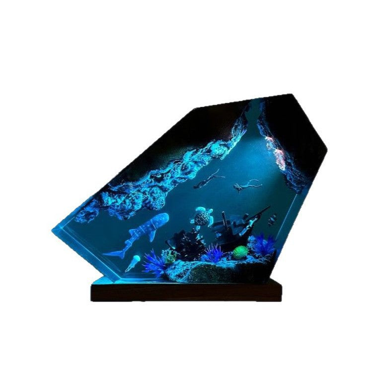 Undersea Whale Turtle Resin Lamp Human Diving Creative Design Personality Nightlight Home Decoration Unique Gift