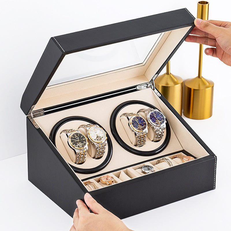 Spot double-head Motor box Black Pu automatic winding watch box electric watch Shaker