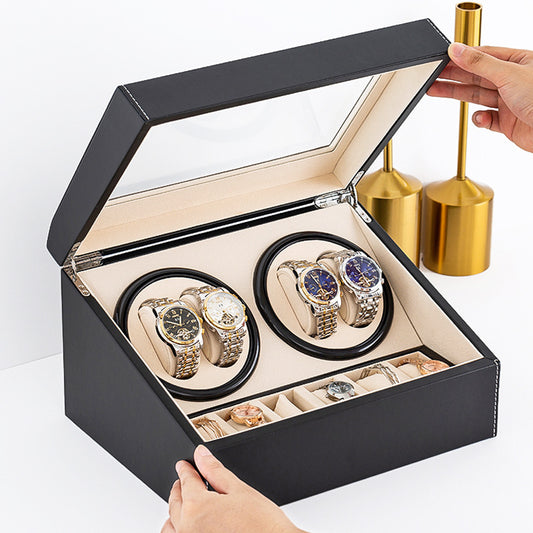 Spot double-head Motor box Black Pu automatic winding watch box electric watch Shaker