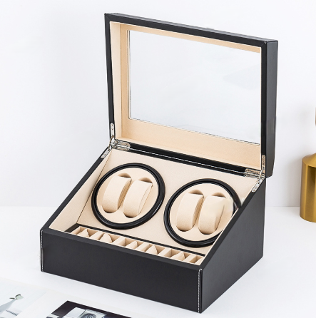 Spot double-head Motor box Black Pu automatic winding watch box electric watch Shaker