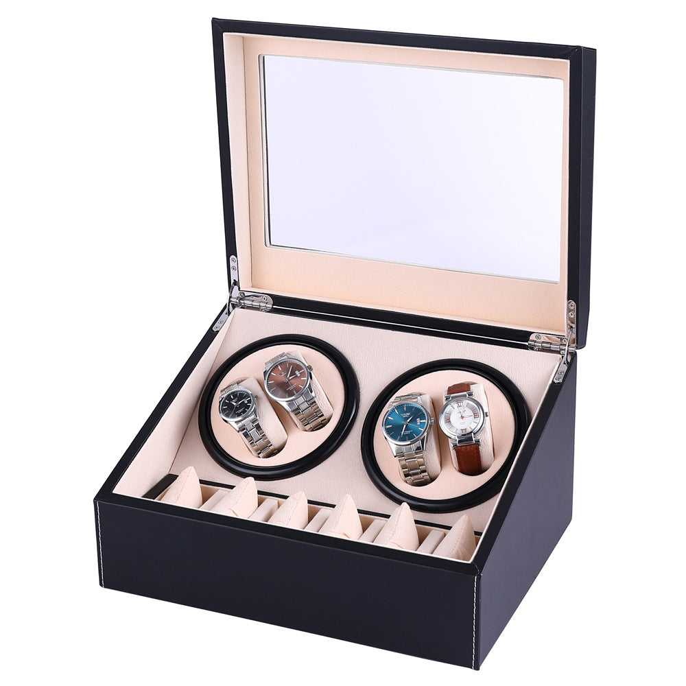 Spot double-head Motor box Black Pu automatic winding watch box electric watch Shaker