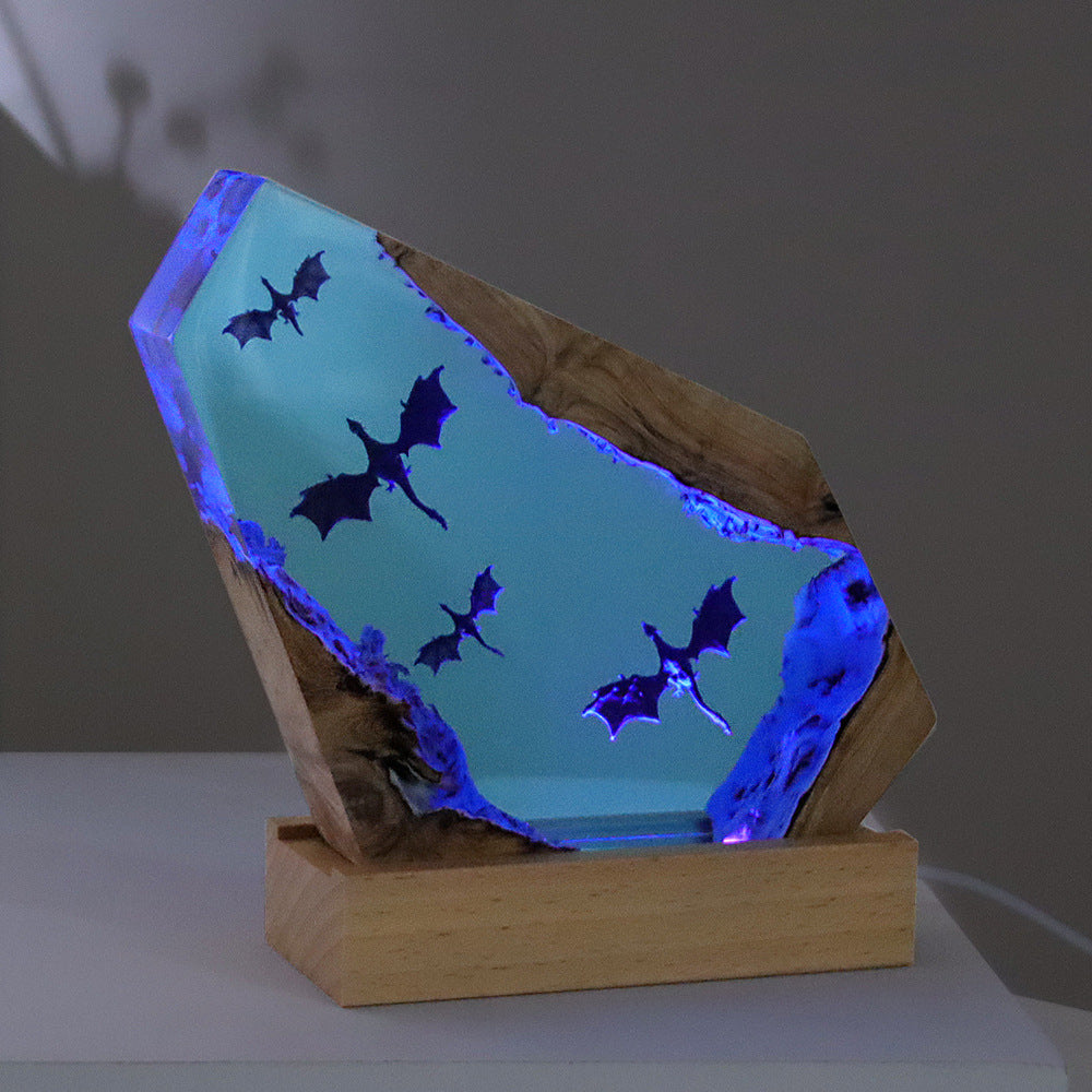 Foreign trade European-style epoxy resin crafts solid wood dragon large ornaments night light atmosphere decoration housewarming gifts