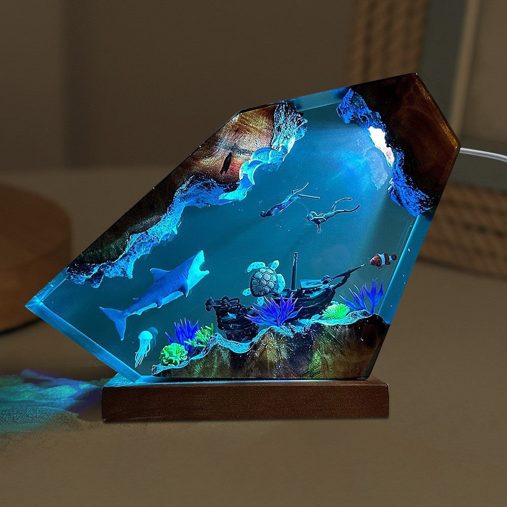 Marine life epoxy lamp for kids room or coastal home décor