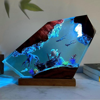 Octopus and Turtle Resin Nightlight Couple Divers Explore the Underwater World Unique Decoration Christmas Gift
