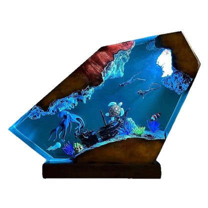 Octopus and Turtle Resin Nightlight Couple Divers Explore the Underwater World Unique Decoration Christmas Gift