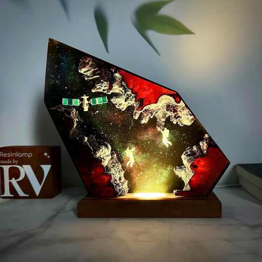 Astronaut resin wood art lamp interstellar resin night light universe galaxy night light gift for friends