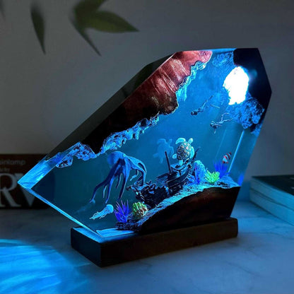 Octopus and Turtle Resin Nightlight Couple Divers Explore the Underwater World Unique Decoration Christmas Gift
