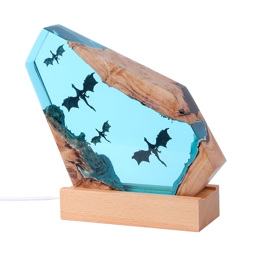 Foreign trade European-style epoxy resin crafts solid wood dragon large ornaments night light atmosphere decoration housewarming gifts
