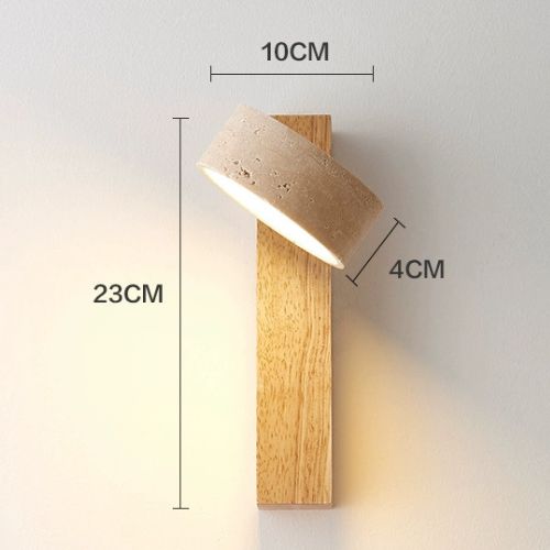 Yellow Travertine Wall Lamp Rotatable Solid Wood Bedside Lamp with Pull Switch Japanese Wabi-Sabi Style Warm B&B Aisle Lamp